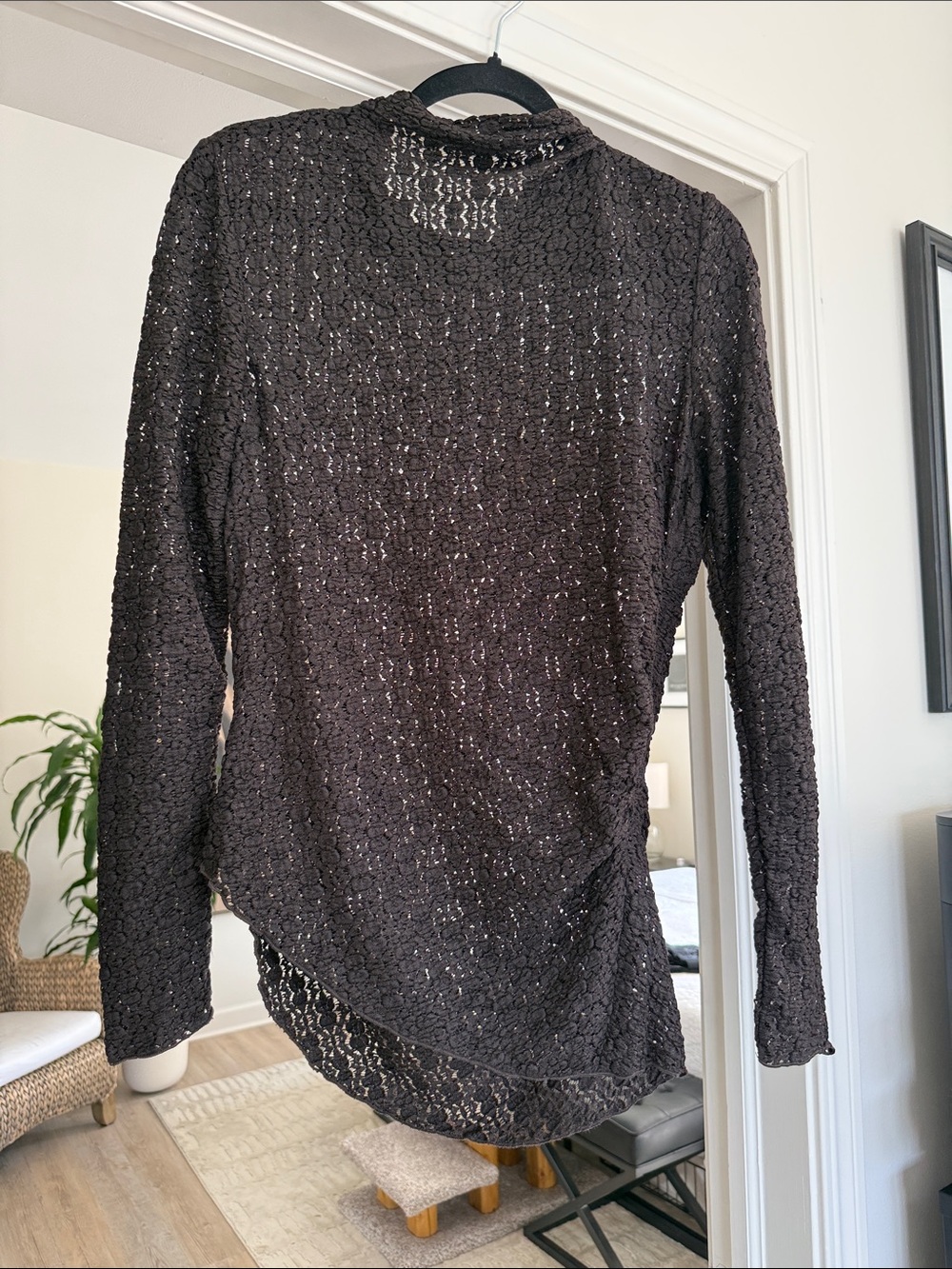 Anthropologie Black Open-Knit Long Sleeve Top